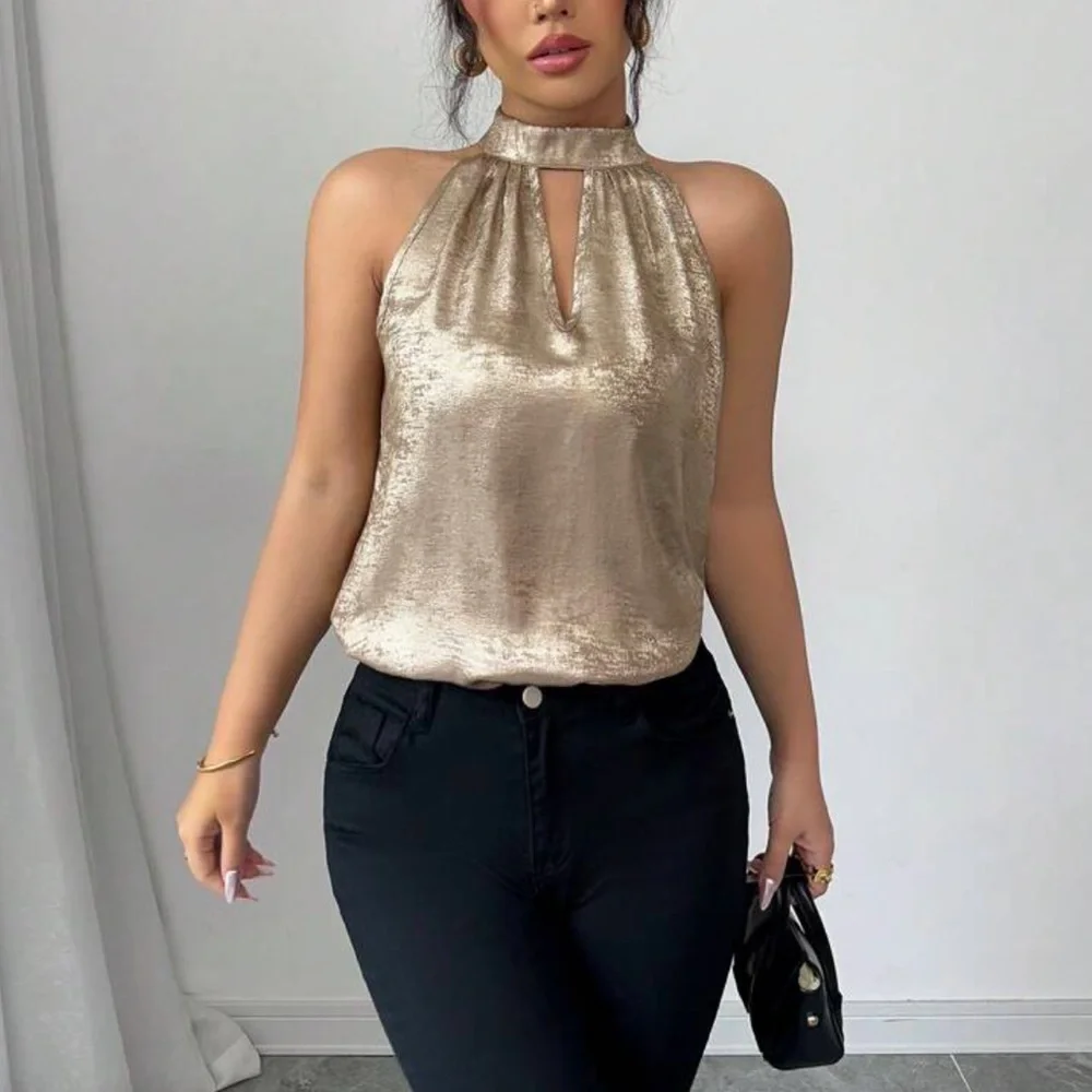 Chic Metallic Halter Blouse_5